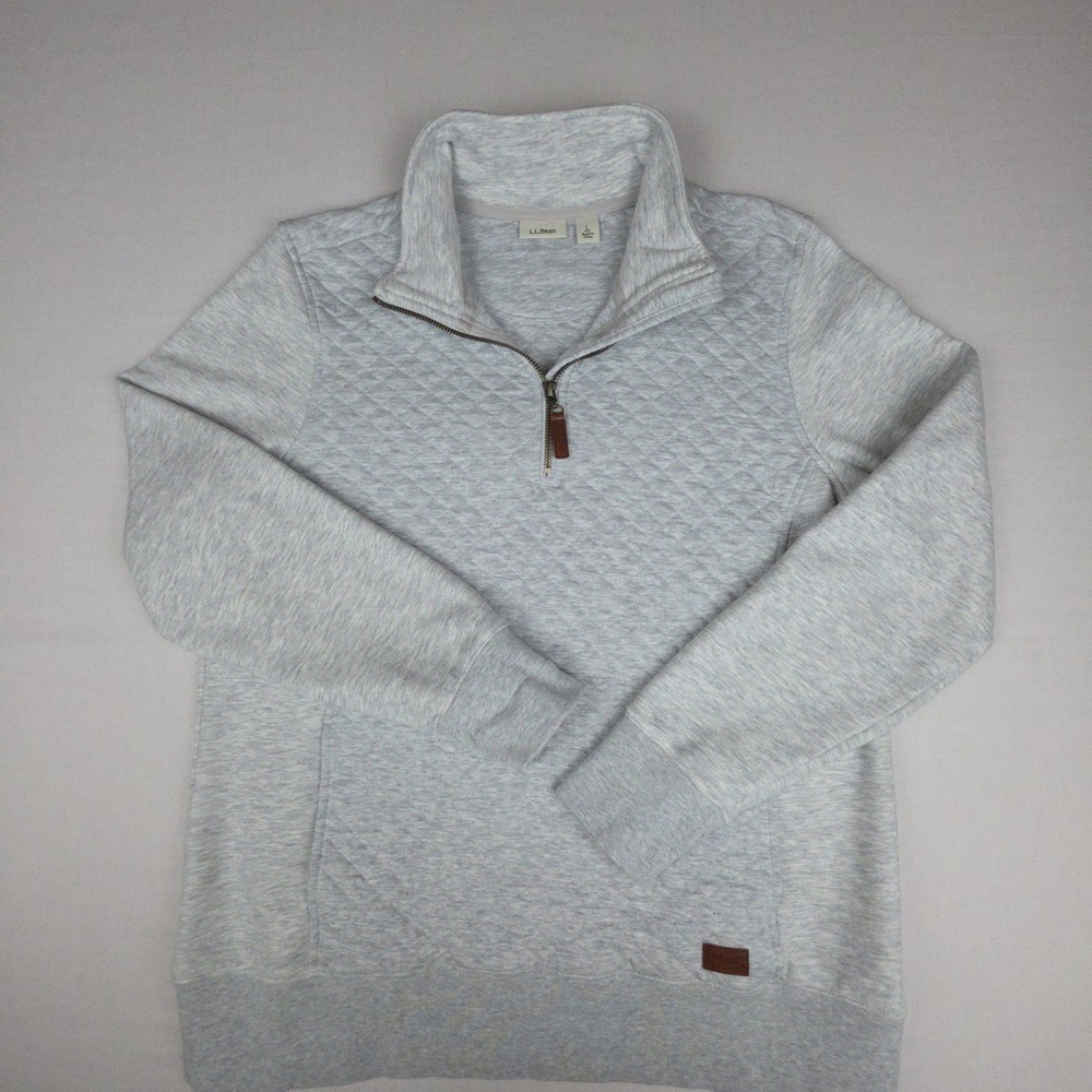 LL Bean Quilted Quarter Zip Pullover Sweatshirt Mens Large Gray Quilted Cotton